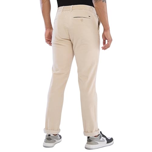Image of Spykar Men's Mid Rise Regular Fit Cotton Trousers