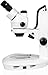 Vision Scientific VS-2FZ Trinocular Zoom Stereo Microscope, 0.7X—4.5X Zoom Range, 3.5X—90x Magnification Range, 0.5X & 2X Auxiliary Lens, Dual LED Illumination, Track Stand