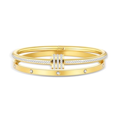 Women's Stainless Steel Bracelet Gold Plated Cuff Bangle With Cube Zircon Hinge Jewelry oval Bangle Witness the Gift of Love