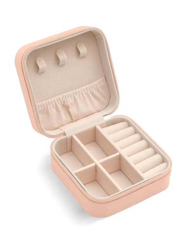 Image of Cortina Small Pu Leather Jewellery Organiser Box | Portable Travel Jewelry Storage Case For Women & Girl - Ring, Pendant, Earring, Necklace, Bracelet - Beige