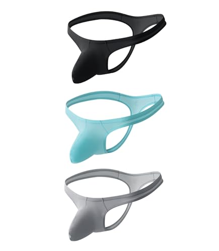 men's sexy ice silk thong, lightweight and breathable, soft and comfortable, black/gray/sky blue 3