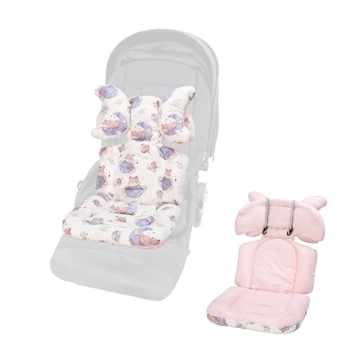 LAT Colchoneta Silla Paseo Universal, Reversible Funda Silla Paseo Universal, Algodón Funda Carro Bebe Universal con Reposacabezas Extraíble para Cochecitos (Planeta Zorro)