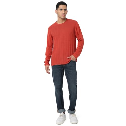 Image of Spykar Round Neck Full Sleeves Orange Sweater for Men (Size: 2XL)-MFKLW2BC005-BURNT Orange