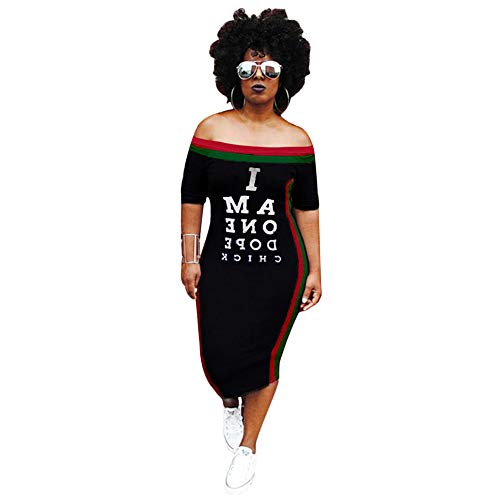 ECHOINE Womens Fashion Letter Print Off The Shoulder Sleeveless T Shirt Maxi Dress