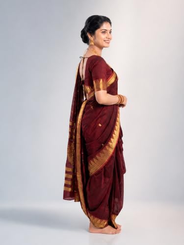 Image of Mom and Me Women Ready to Wear Nauvari Saree, Maharashtrian Peshwai Paithani, 9 Yard Readymade, Acrylic Cotton, Free Size, Traditional Ethnic Saree, with Blouse Piece