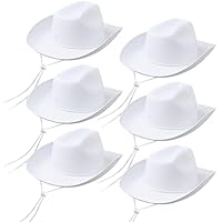 LYCN 6 Stück Cowboy Hut Weiß Cowboyhüte für Damen und Herren, Filz Western Cowgirl-Hüte mit Verstellbarem Kordelzug am Hals für Teenager Erwachsene Partys Cosplay Karneval Camping