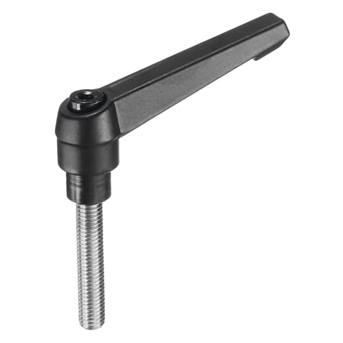 Image of uxcell Adjustable Clamping Lever Handle M8 x 40mm Metric 304 Stainless Steel Male Threaded Stud Hand Knobs Push Button Ratchet Rotating Screw Handles Bolts with Locking Lever Black