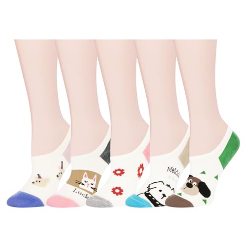Image of Violet Mist Women No Show Socks Animal Patterned Low Cut Liner Socks Girls | Non Slip Invisible Socks, Novelty Funny Pattern Footies Flat Boat Socks Casual, Summer