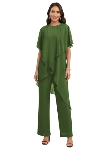 JAEDEN Chiffon 2 Teiler Hosenanzug Damen Halbarm Brautmutter Hosenanzug für