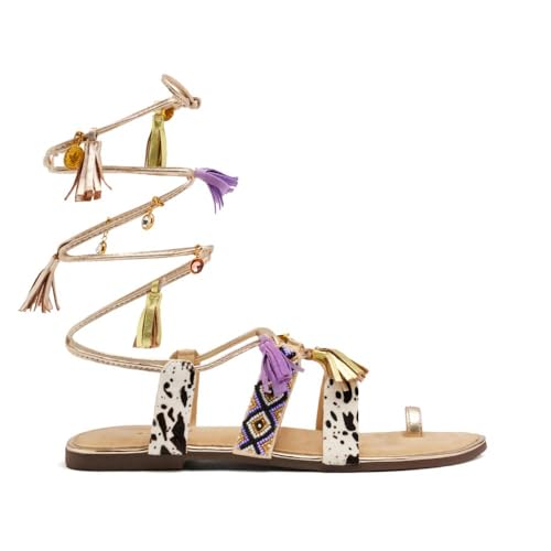 Sandales cuir avec perles franges MONTELLO nu-pieds bohème chic