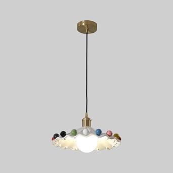 Ceramic Pendant Light, Brass Hanging Lamp with White Skirt Lampshade, Dining Room Decorative Suspension Lamps, E27 Socket, Vintage Industrial Ceiling Lights for Kitchen Island