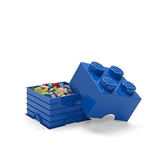 LEGO Storage Brick 4 Knobs Blue - Stackable Plastic Storage Box with Lid for Kids and Adults Ideal Desk Organizer and Toy Box - 5.6L Capacity