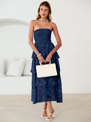 Image of Simplee Womens Summer Strapless Maxi Dress 2026 Boho Floral Off Shoulder Wedding Guest Dresses Tiered Beach Long Sundress