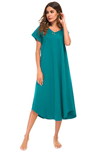Yozly Nightgowns For Women Soft Night Gown Short Sleeve House Dress Lake Blue, Large #TOP2