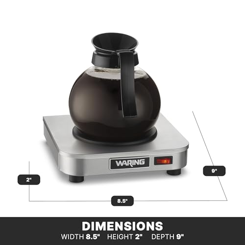 Image of Waring Commercial WCW10 Cafe Deco Single Coffee Carafe Warmer, 120V, 5-15 Phase Plug, Single Burner Silver