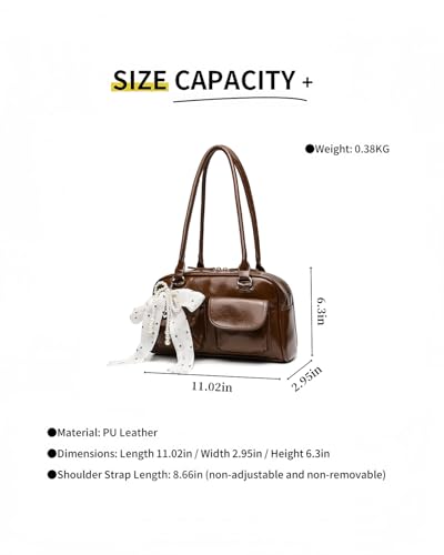 Image of Y2K Shoulder Purses for Women Trendy - PU Leather Retro Boston Handbag, Lightweight and Versatile for Work and Travel