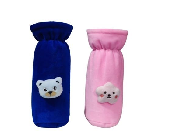Baby Feeding Bottle Cover |Soft Velvet, Stretchable Holder with Strap & Cute Cartoon Design| Reusable, Washable| Suitable for 250Ml Feeding Bottle (Pink Blue1, Pack of 2)-image-47
