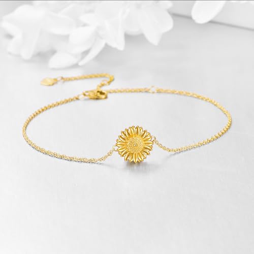 KQF 14K Solid Gold Sunflower Bracelet Real Gold Flower Bracelet Jewelry Gifts for Women3