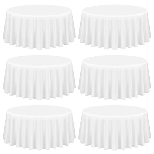 Showgeous Lot de 6 Nappes Rondes Blanches 228cm en Tissu Polyester Lavable pour Mariage, Banquet, Buffet, Restaurant