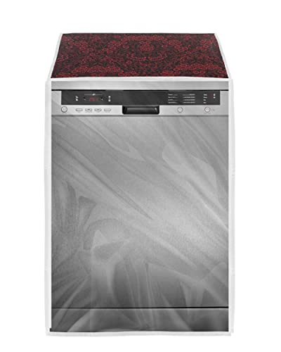 Image of Classic Dishwasher Cover Suitable for Voltas Beko of 12, 13, 14 and 15 Place Setting (63cmsX63cmsX81cms, Red Flower)