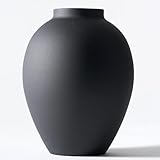 Black Vase for Home Decor - Tall Ella Flower Vase for Centerpieces, Table & Mantel Decorations - Large Round Iron Vase 9 Inch - Matte Black Vases for Flowers & Pampas Grass