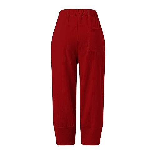 Men's Casual Linen Solid Color Pants, Summer Beach Cotton Breathable Lightweight Pants Loose Fit Drawstring with Pockets4