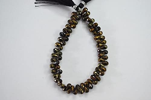 LKBEADSLKBEADS Black Spinel Drops Faceted Coated Gold 5x7 -5x8 Approx. 8 inch Strand