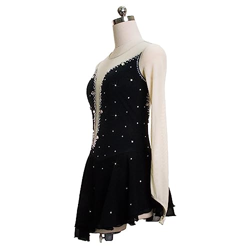 Vestido de patinação artística, mangas simples com strass na ponta dos dedos Competição de patinação