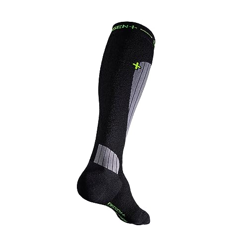 DISSENT GFX Compression DL High-Performance Low-Profile Padded Warm Over The Calf All-Day Merino Wool Ski Socks, Black/Gray, Large