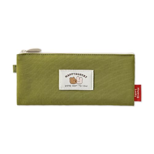 Image of Monolike Happy and Lucky Daily pen case, Green - Slim Water-Resistant Nylon Pen Pouch, Aesthetic Vivid Stationery Organizer for Office