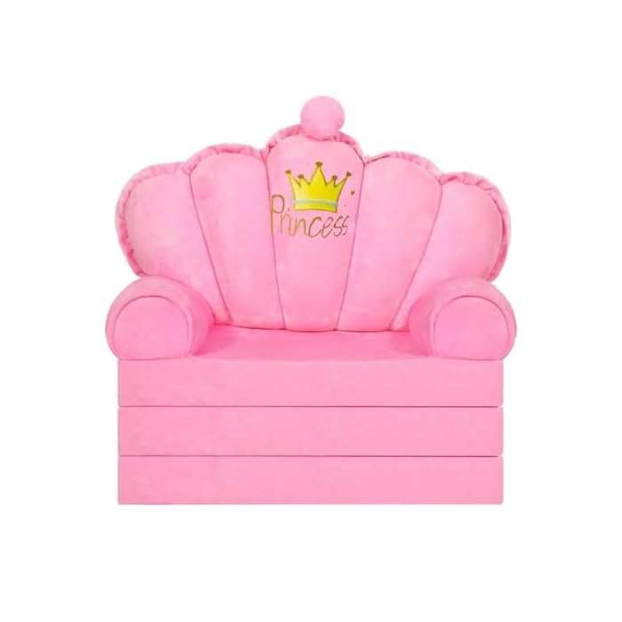 Kids Couch Fold Out Toddler Chair Comfy Soft Longer,Pink Princess Chair for Toddler Girl 1-5 | Toddler Chair Comfy Convertible Sofa to Lounger for Girls