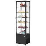 10.5 Cu.Ft Refrigerated Display Case, Floor-Standing Display Refrigerator with LED Light and Adjustable Shelves, Commercial Display Fridge with Casters for Cakes, Coffee, Bakery, Supermarkets, Store