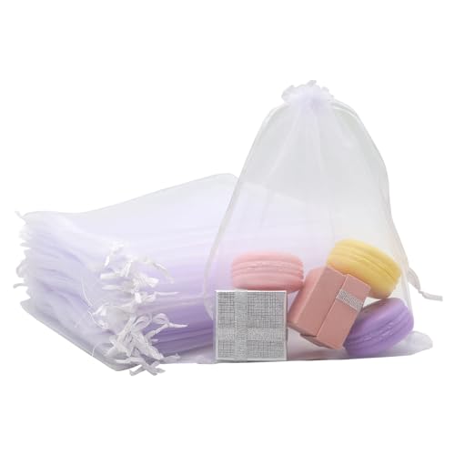 JRSHIRLEYLTD Bolsas de organza blancas, 50 piezas con cordón 15 x 20 cm uvas protectoras para joyas y regalos dulces boda
