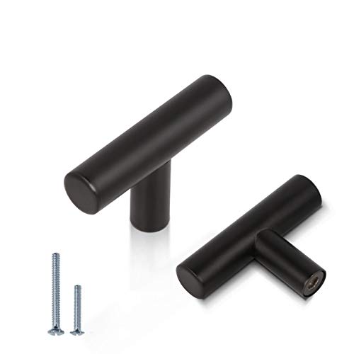 Juego de 15 pomos para puerta de gabinete de cocina, barra en T de acero inoxidable, color negro