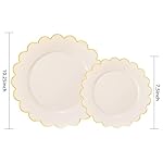 LIYH 60 Pcs Ivory and Gold Scalloped Plastic Plates - Disposable Fancy Combo Plates Includes 30 Dinner Plate 10.25" and 30 Dessert Plate 7.5" Plastic Heavy Weight Party Tableware Dishes - Image 3