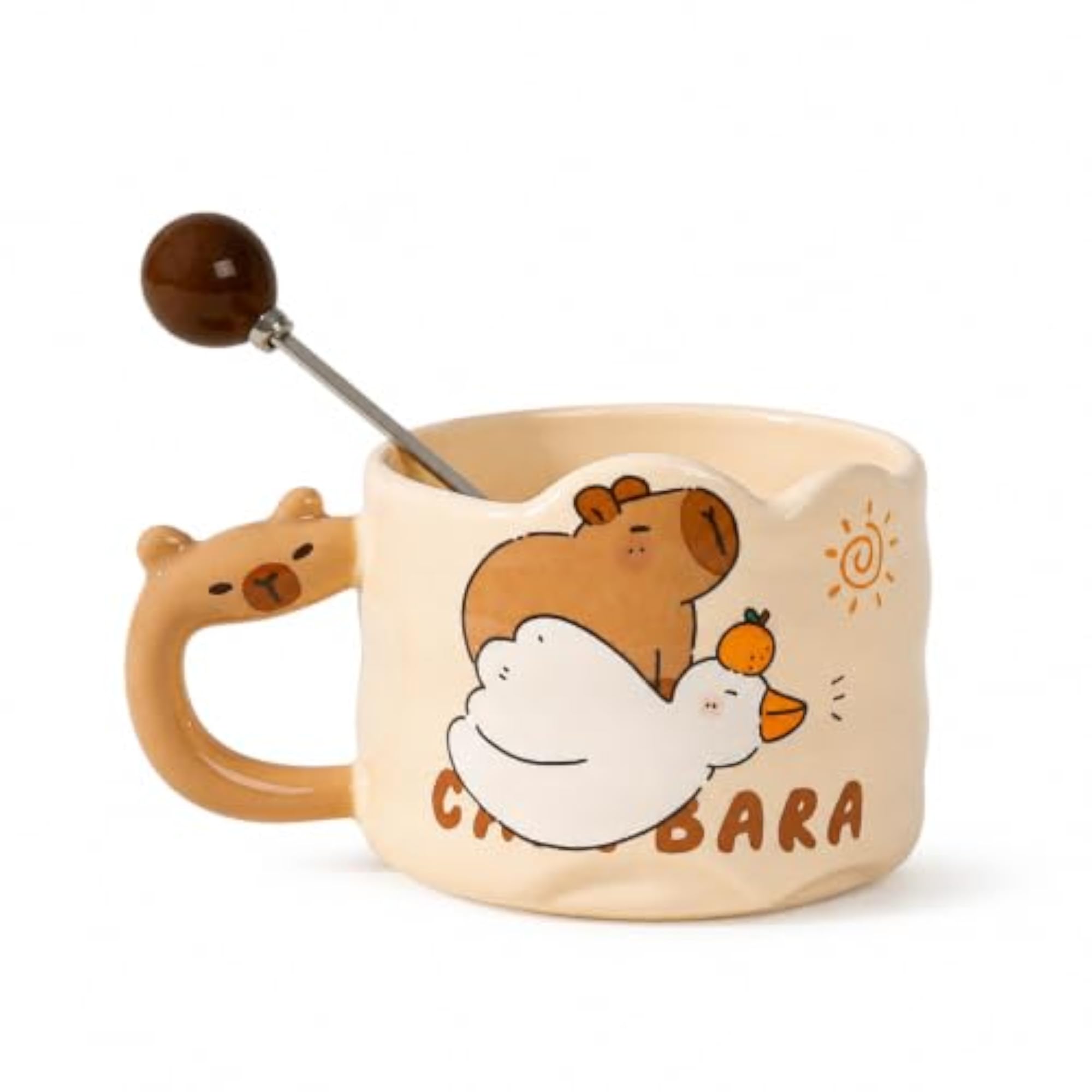 Capybara Stacking Ceramic Mug with Lid and Spoon