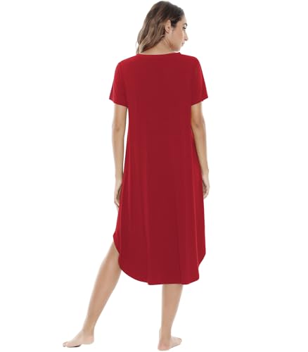 Image of NACHILA Nightgowns for Women-Viscose Made from Bamboo, V Neck Sleepshirts Short Sleeve Sleepwear Cool Nightshirt