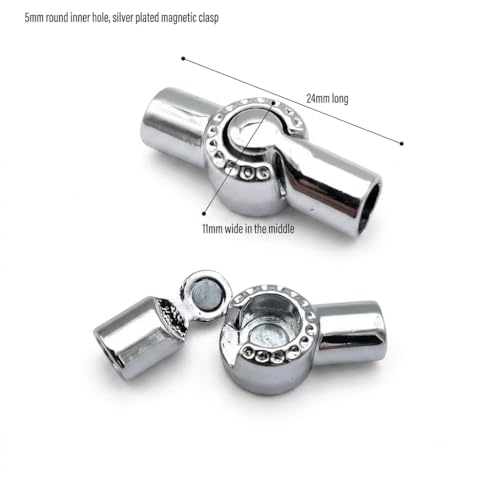 Image of Beadsnfashion 10 Pcs Tube Cylinder Magnetic Clasps 24x11mm, 5mm Hole Size, Silver Finish | Premium Magnetic Clasp for Jewellery Making, Bracelets & Necklaces | Essential Jewelry Findings for DIY Crafting