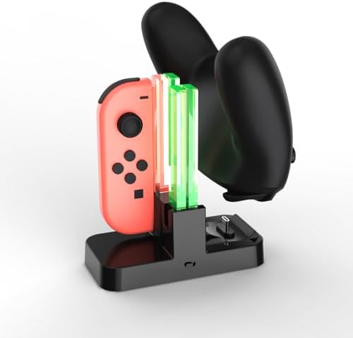 Dobe - 5 in 1 Charging Dock Compatible with Nintendo Switch for Joy Con & OLED Model Controller with Lamppost LED Indication, Charger Stand Station with Charging Cable - 5
