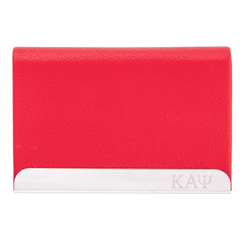 Desert Cactus Kappa Alpha Psi Business Card Holder Fraternity KAP Divine 9 D9 Stainless Steel Metal with Magnetic Closure and Laser Engraving (Red Faux Leather)
