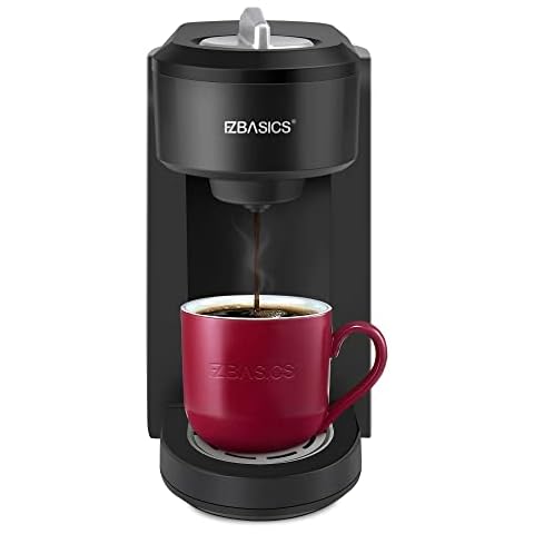 EZBASICS Single Serve Coffee Maker, Single Serve Pod Coffee Brewer, 4 to 10 Oz Brew Sizes, Fast Brewing, Silver Cover