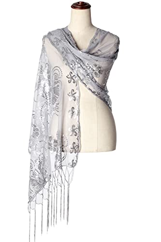 Image of BABEYOND 1920s Sequined Shawl Wraps for Women Fringed Evening Cape Wedding Bridal Shawl Scarf for Evening Dresses Party