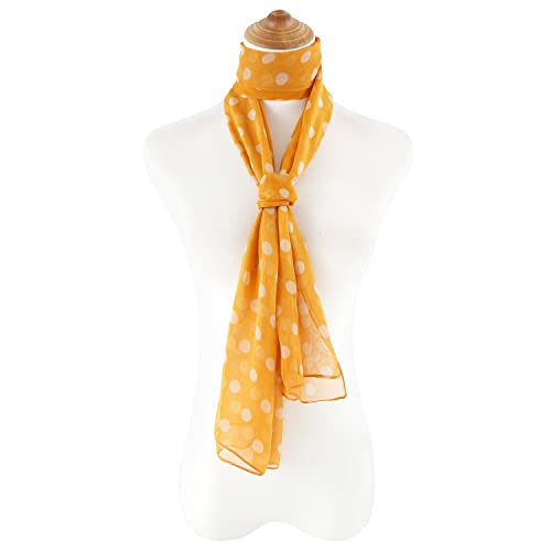 E-Clover 1950S Chiffon Scarf Long Polka Dot Scarfs Vintage 50S Sheer Neck Head Scarves Shawl For Women Yellow #TOP4