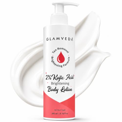 Image of Glamveda Body Lotion with 2% Kojic Acid & Alpha Arbutin 200ml Pack of 1 | 24hr Deep Moisturizer for Dry Skin, Nourishes & Protect Skin | Remove Dark Spots, Pigmentation, Tan Removal | Non Greasy | All Skin Type