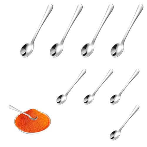 HASLED Set de 8 Petites Cuillères en Acier Inoxydable 304-4x7,5 cm + 4x9 cm - Cuillères à Café et Épices - Design Mini et Pratique
