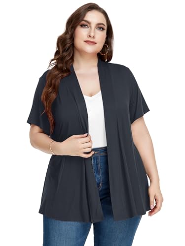 Image of LARACE Short Sleeve Cardigans for Womens Summer Tops Casual Plus Size Open Front Lightweight Cover Up