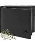 Wolfstrøm Geldbörse Herren Leder 'Norge' – Tri-Fold Herren-Portemonnaie RFID-Blocker – 6 Karten-Fach, Ausweis-Fach, Großes Zusatzfach, Scheinfach, Kleingeldfach – Norwegian Black