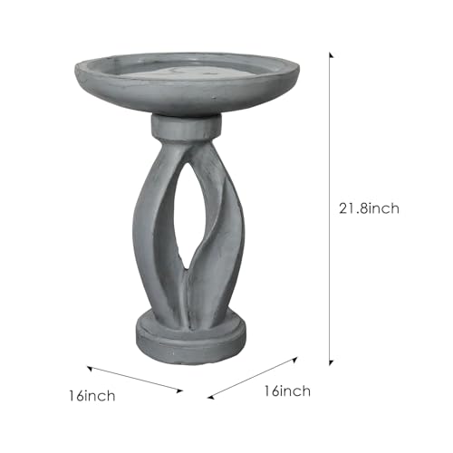 Image of SunJet 21.8inch High Concrete Bird Bath, Freestanding Birdbaths & Birdfeeder - Stylish Outdoor Bird Baths Feeding Bowl for Outdoors Garden Patio Yard Lawn Decor