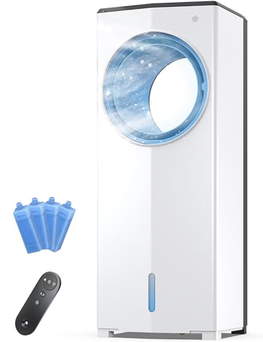 Windowless Portable Air Conditioner, 26.1' Small Evaporative Air Cooler for Room No Window, 3-Speed Settings, 4 Modes, 7H Timer, Remote Control, 4 Ice Packs, Quiet AC Unit for Bedroom, Black