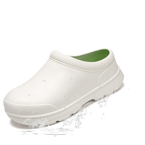 RenDiuJups Scarpe da cuoco for uomo e donna, scarpe da cucina antiscivolo resistenti all'olio, zoccoli da lavoro impermeabili for ristoranti e catering - Scarpe antinfortunistiche comode(White,42/43)
